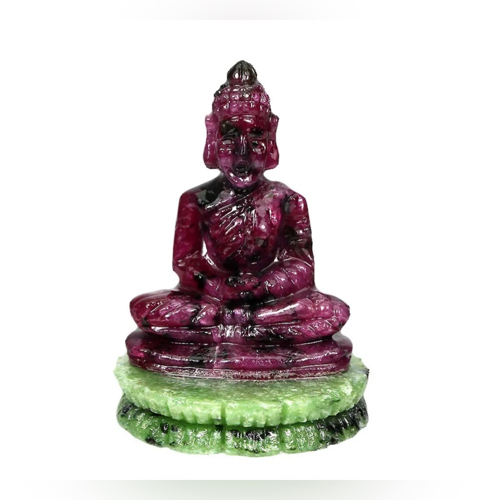 Handmade 58.48ct Gautama Buddha Thai Carving Natural Red Ruby Green Zoisite